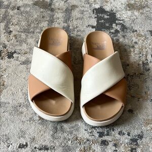 Stylish White and Tan Women's Sandals